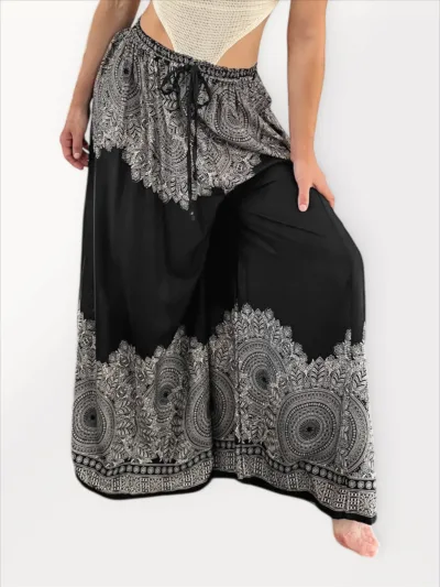 Palazzo Pants - B&W Mandala